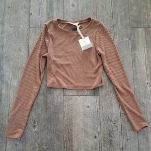 Urban Renewal Cropped Long Sleeve Knit Top - Brown/Rust - Size Large